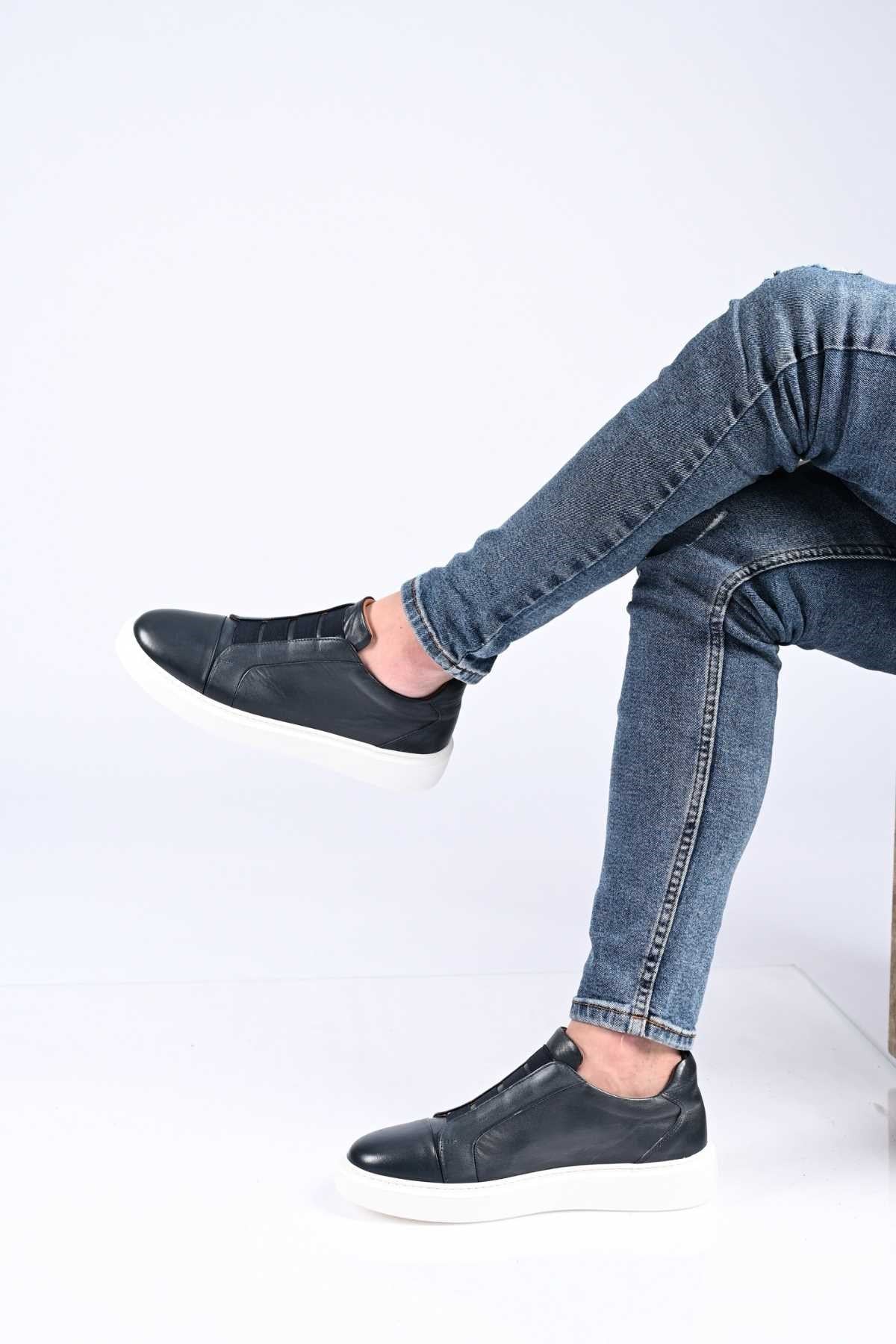 Bestello Men's Genuine Leather Slip-On Sneaker with Elastic EVA Sole 174-24226