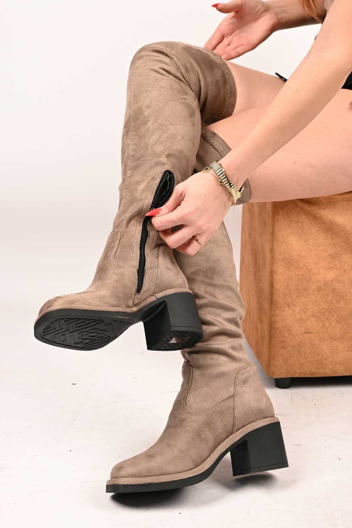 Bestello Slip-On Stretch Detail Genuine Leather Boots with Thermo Sole 336-1236 Women's Boots