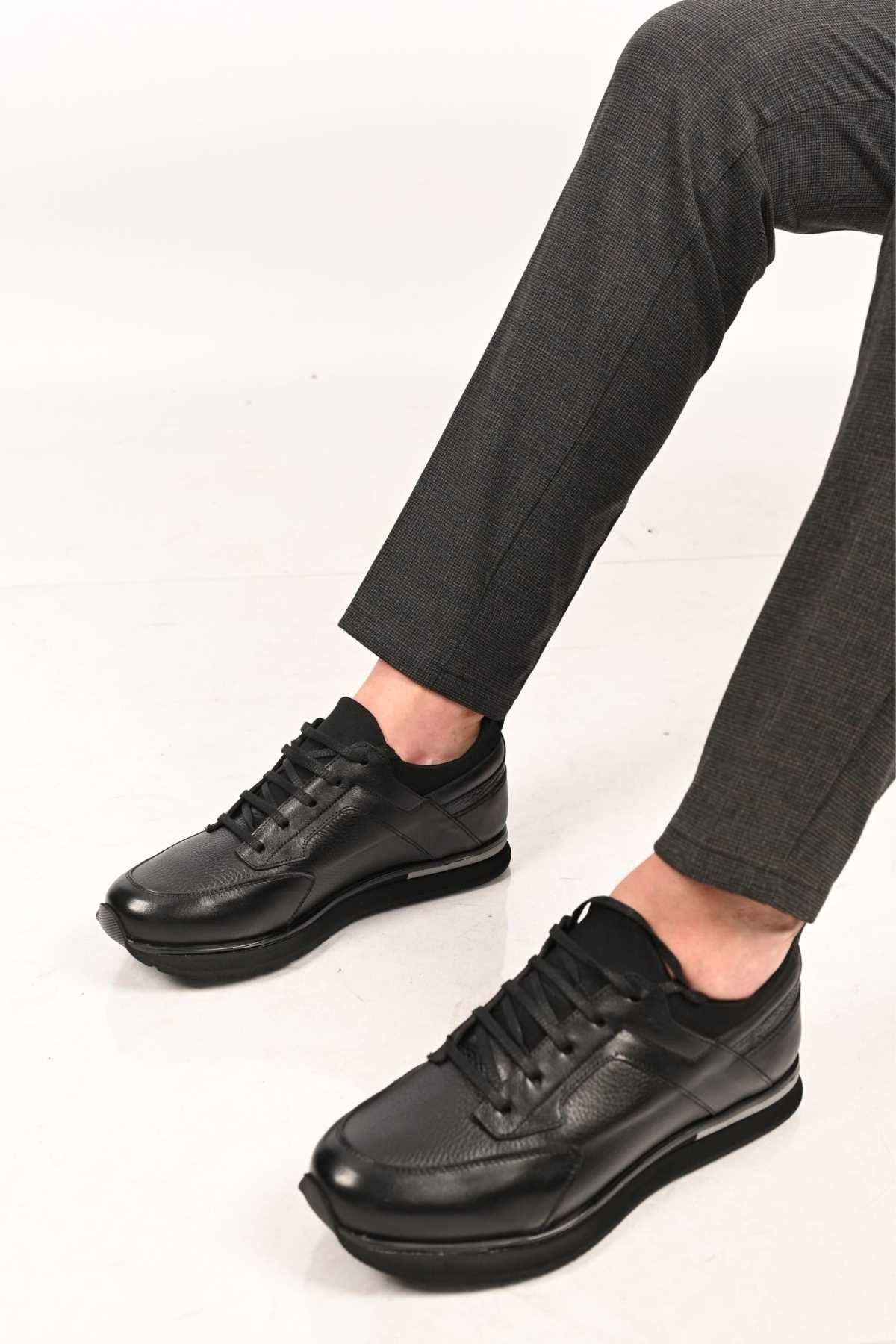Bestello Lace-Up Genuine Leather Sneakers with Stretch Details and EVA Sole 172-64250 Men's Shoes