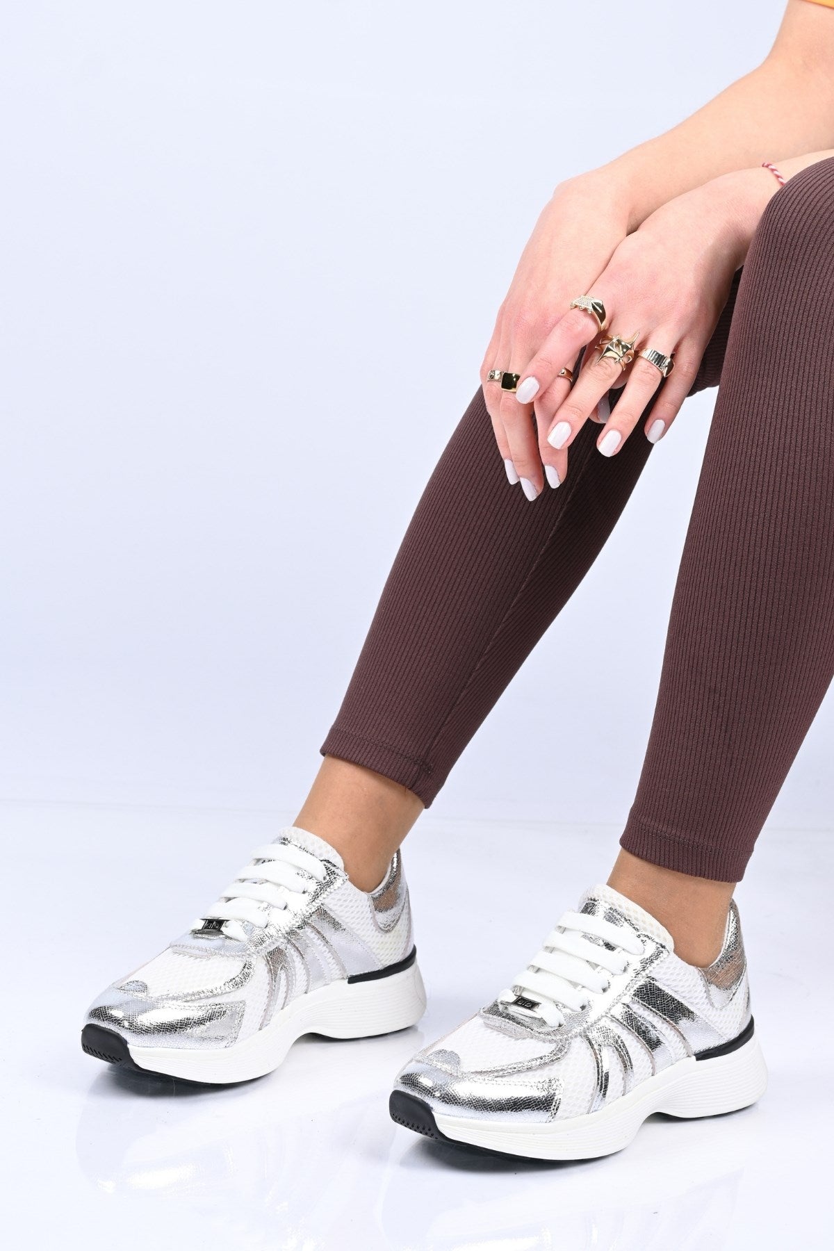 Bestello Lace-Up Thermo Sole Textile Genuine Leather Sneakers 338-7106 Women's Shoes