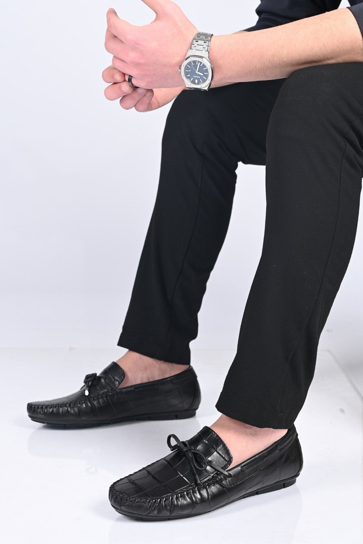 Bestello Slip-On Loafers with Bow, Genuine Leather, Polyurethane Sole, Model 028-2068-26Y Men's Shoes