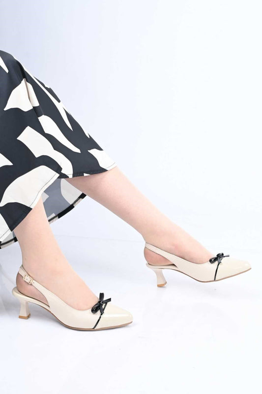 Bestello Lace-Up Bow-Detail Neolite Sole Genuine Leather Open-Back Stiletto Heeled Shoes 342-544 Women's Shoes