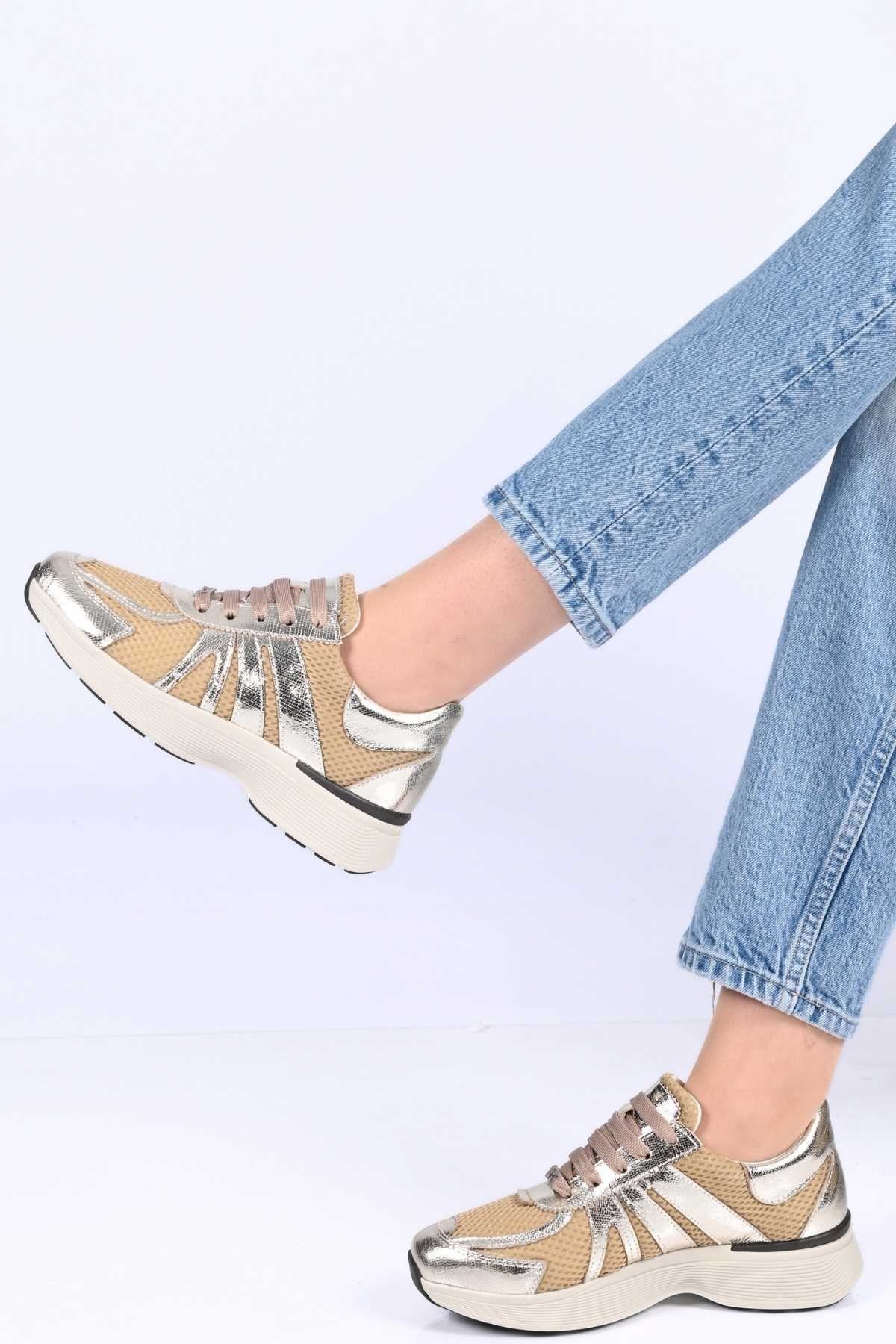 Bestello Lace-Up Thermo Sole Textile Genuine Leather Sneakers 338-7106 Women's Shoes