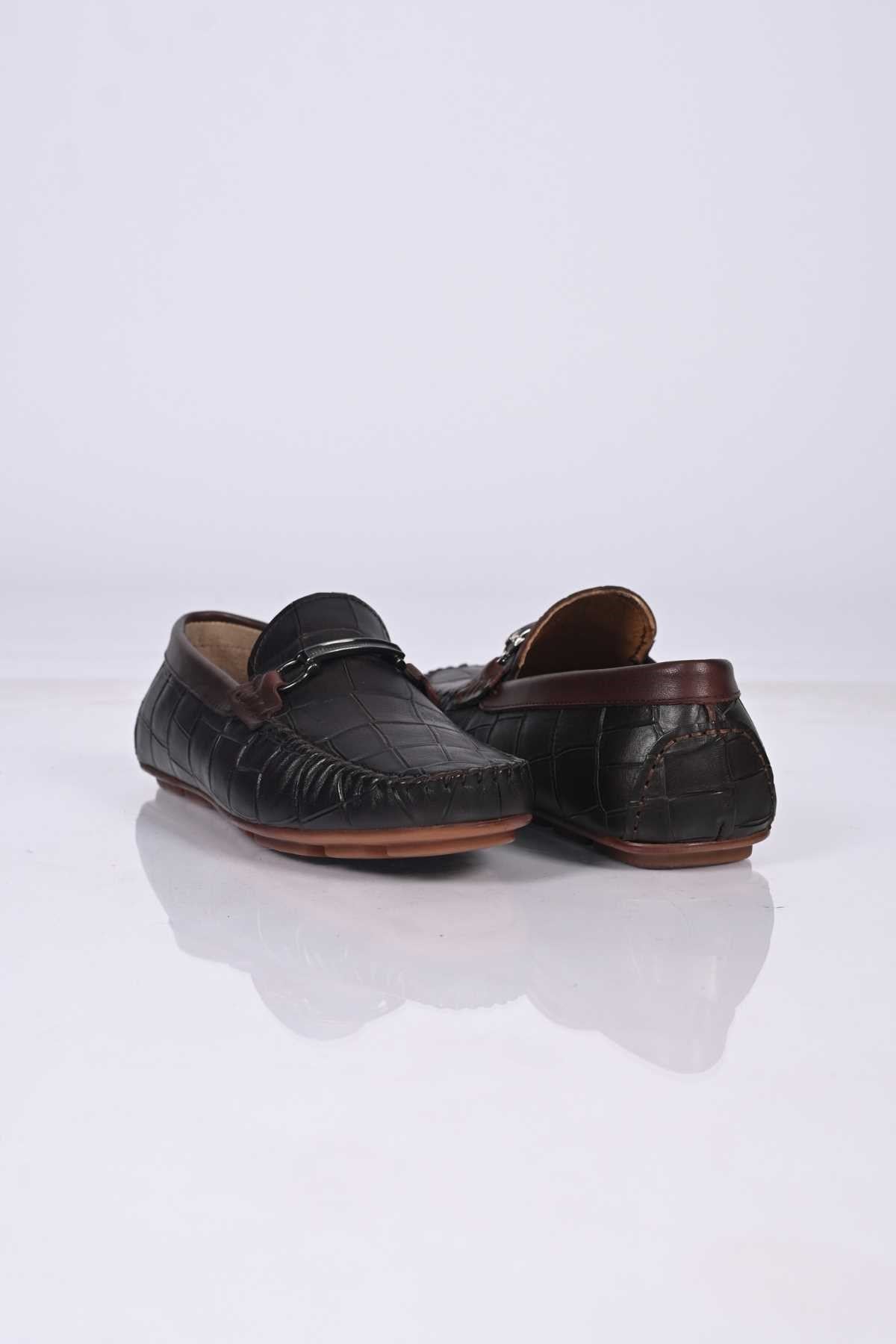 Bestello Slip-On Buckled Genuine Leather Loafers with Polyurethane Sole 028-1070 Men's Shoes