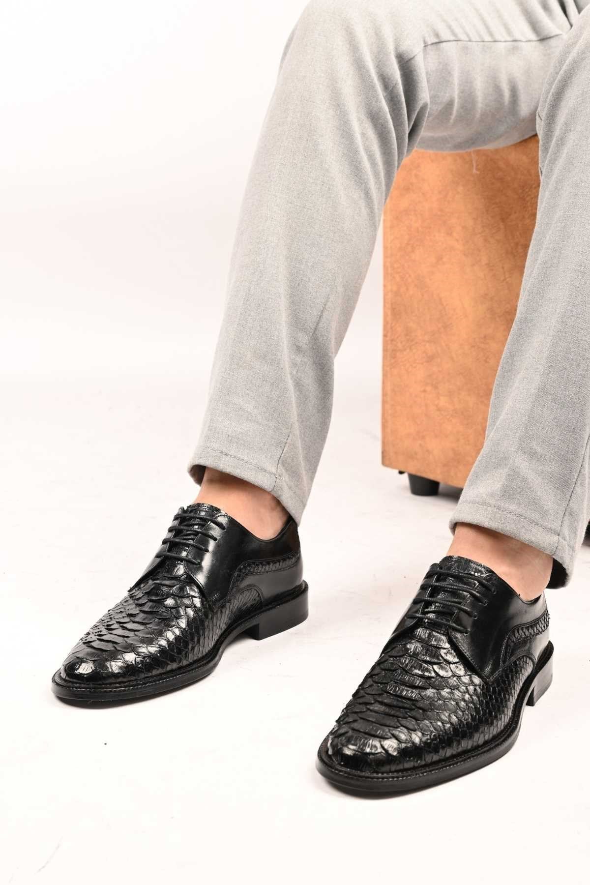 Bestello Lace-Up Classic Genuine Python Leather Shoes with Leather Sole 333-22264 Men's Shoes