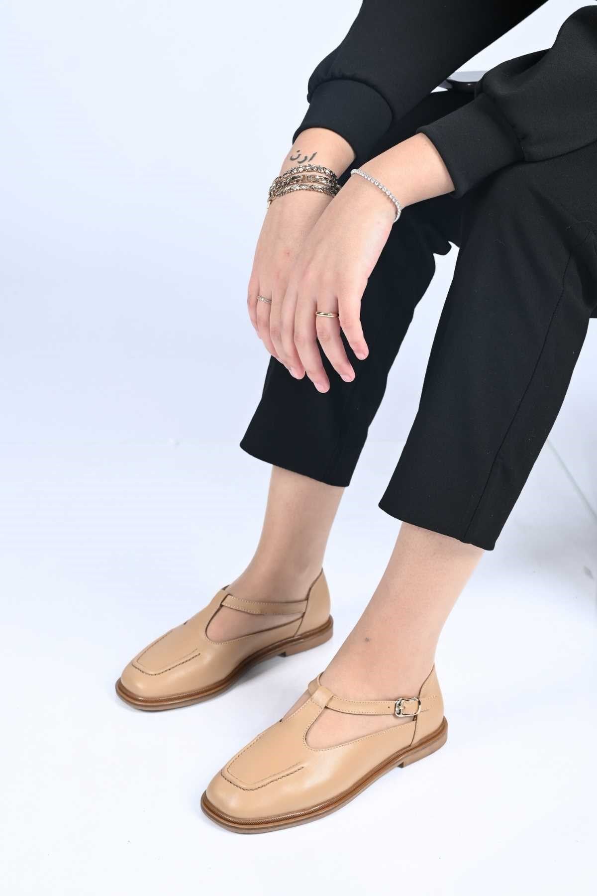 Bestello Women's Genuine Leather Everyday Slip-On Shoes with Belt Buckle Detail and Jurdan Sole 332-26121