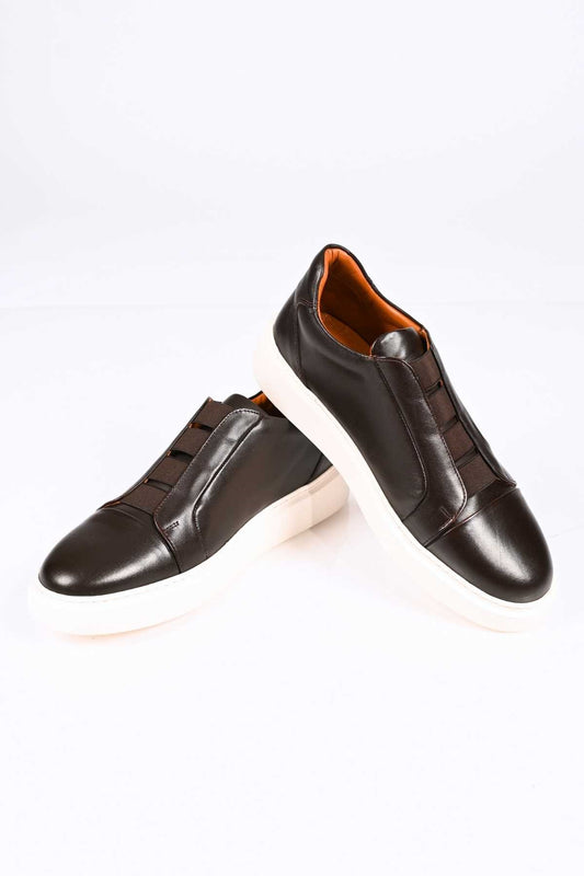 Bestello Men's Genuine Leather Slip-On Sneaker with Elastic EVA Sole 174-24226