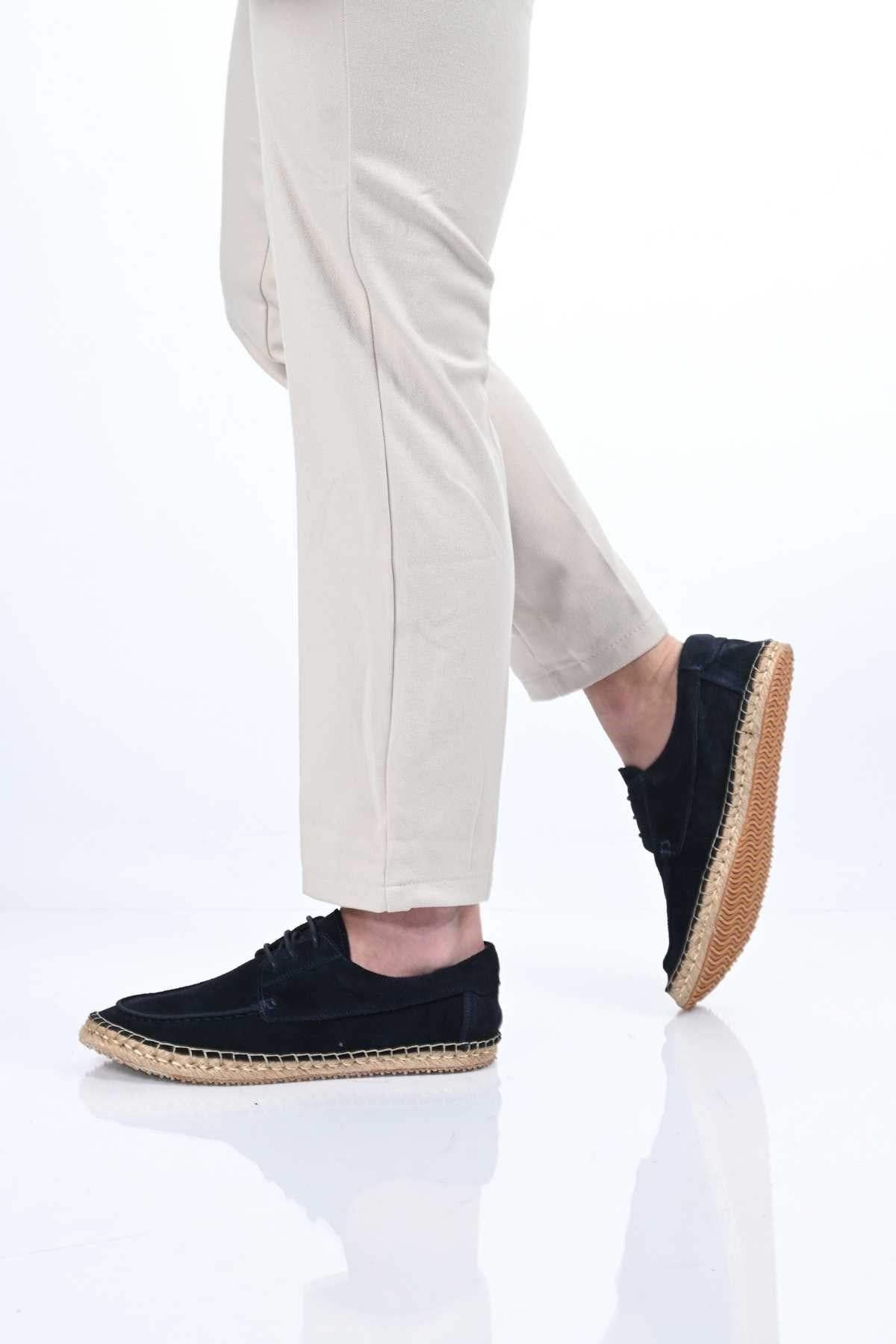 Bestello Lace-Up Rubber Sole Genuine Leather Loafers with Woven Detail 333-1893 Men's Shoes