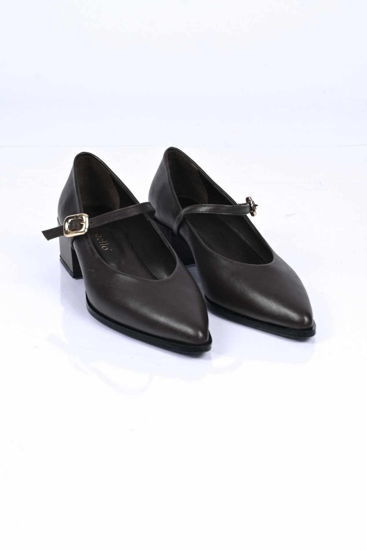 Bestello Lace-Up-Free Belt-Buckle Neolite Sole Genuine Leather Thick-Heeled Shoes 342-042 Women's Shoes