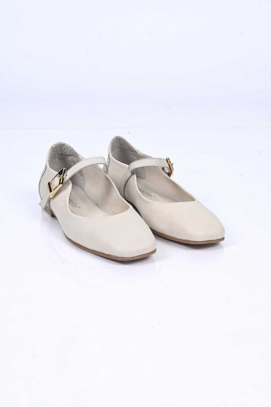 Bestello Slip-On Genuine Leather Ballet Flats with Buckle Strap and Neolite Sole 342-050 Women's Ballet Flats