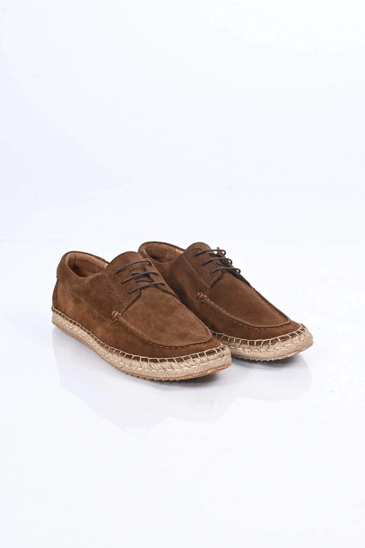 Bestello Lace-Up Rubber Sole Genuine Leather Loafers with Woven Detail 333-1893 Men's Shoes