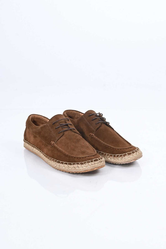 Bestello Lace-Up Rubber Sole Genuine Leather Loafers with Woven Detail 333-1893 Men's Shoes