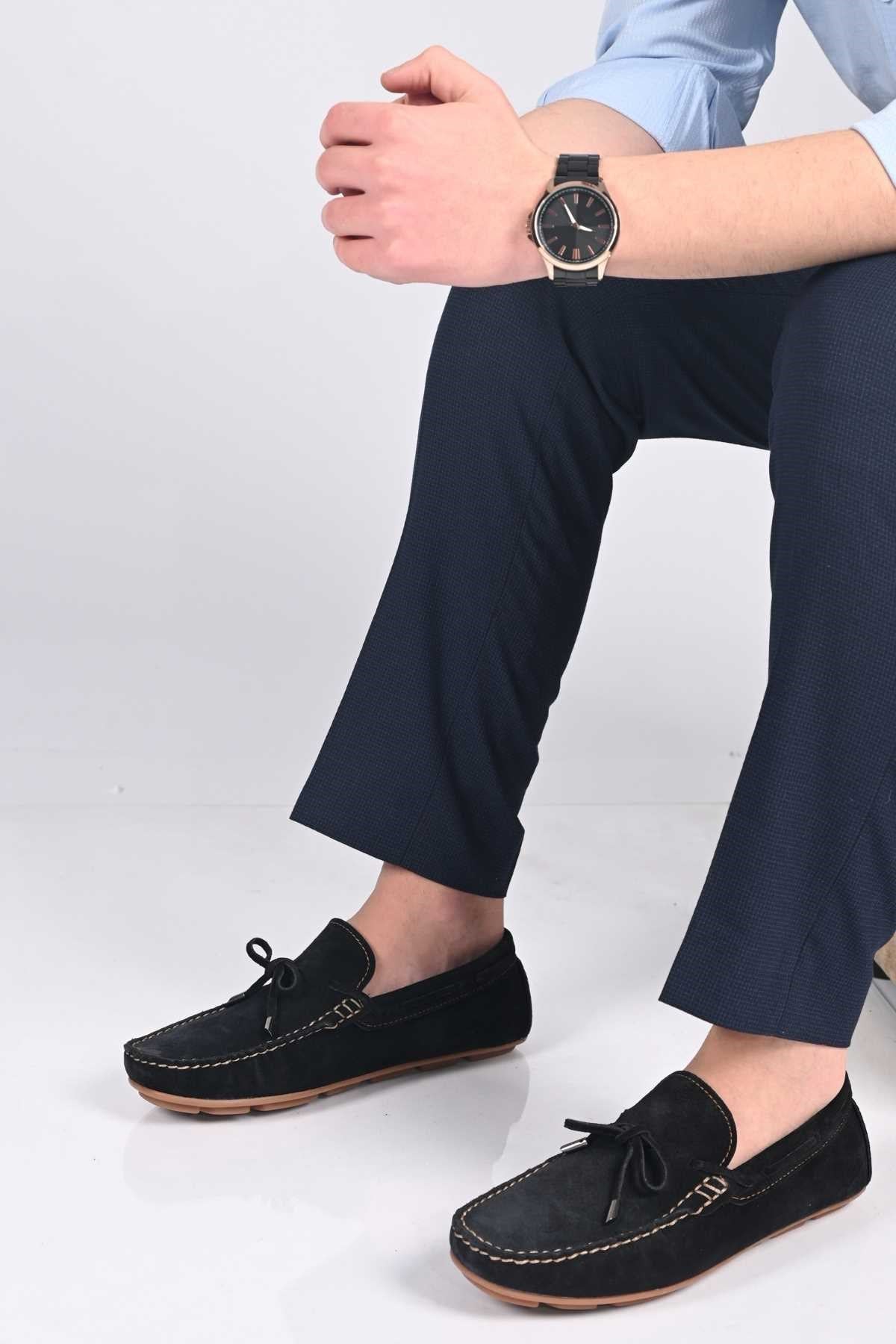Bestello Slip-On Loafers with Bow, Polyurethane Sole, Genuine Leather, 028-1041 Men's Shoes