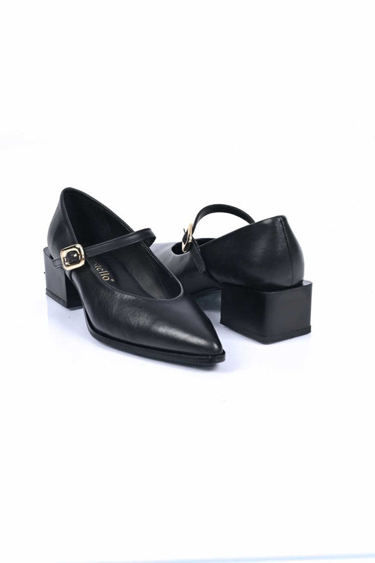 Bestello Lace-Up-Free Belt-Buckle Neolite Sole Genuine Leather Thick-Heeled Shoes 342-042 Women's Shoes