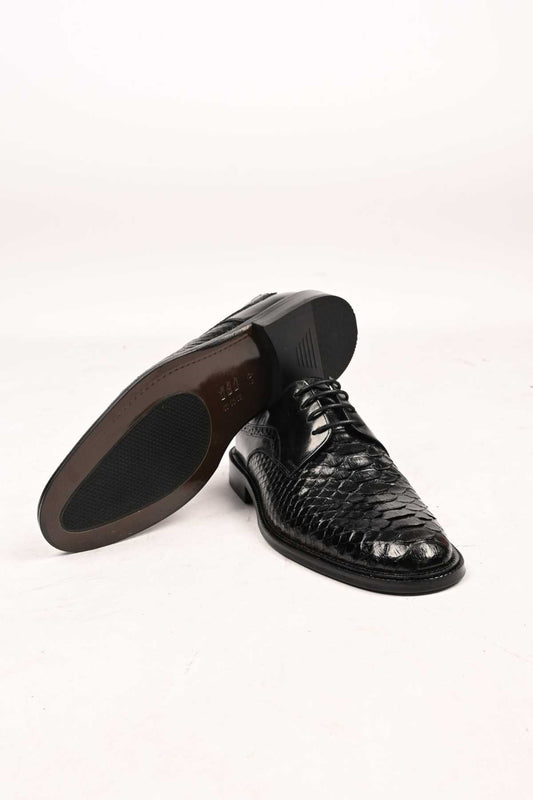 Bestello Lace-Up Classic Genuine Python Leather Shoes with Leather Sole 333-22264 Men's Shoes