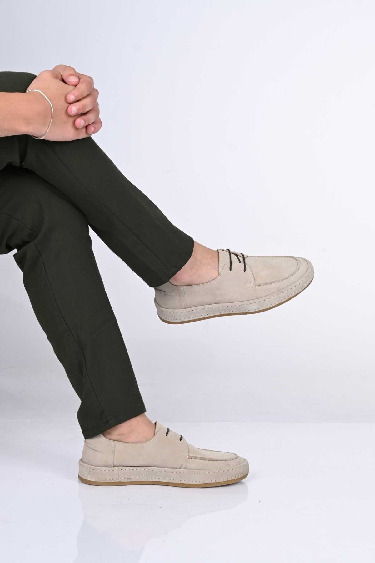 Bestello Lace-Up Genuine Leather Loafers with Rubber Sole 174-1875 Men's Shoes