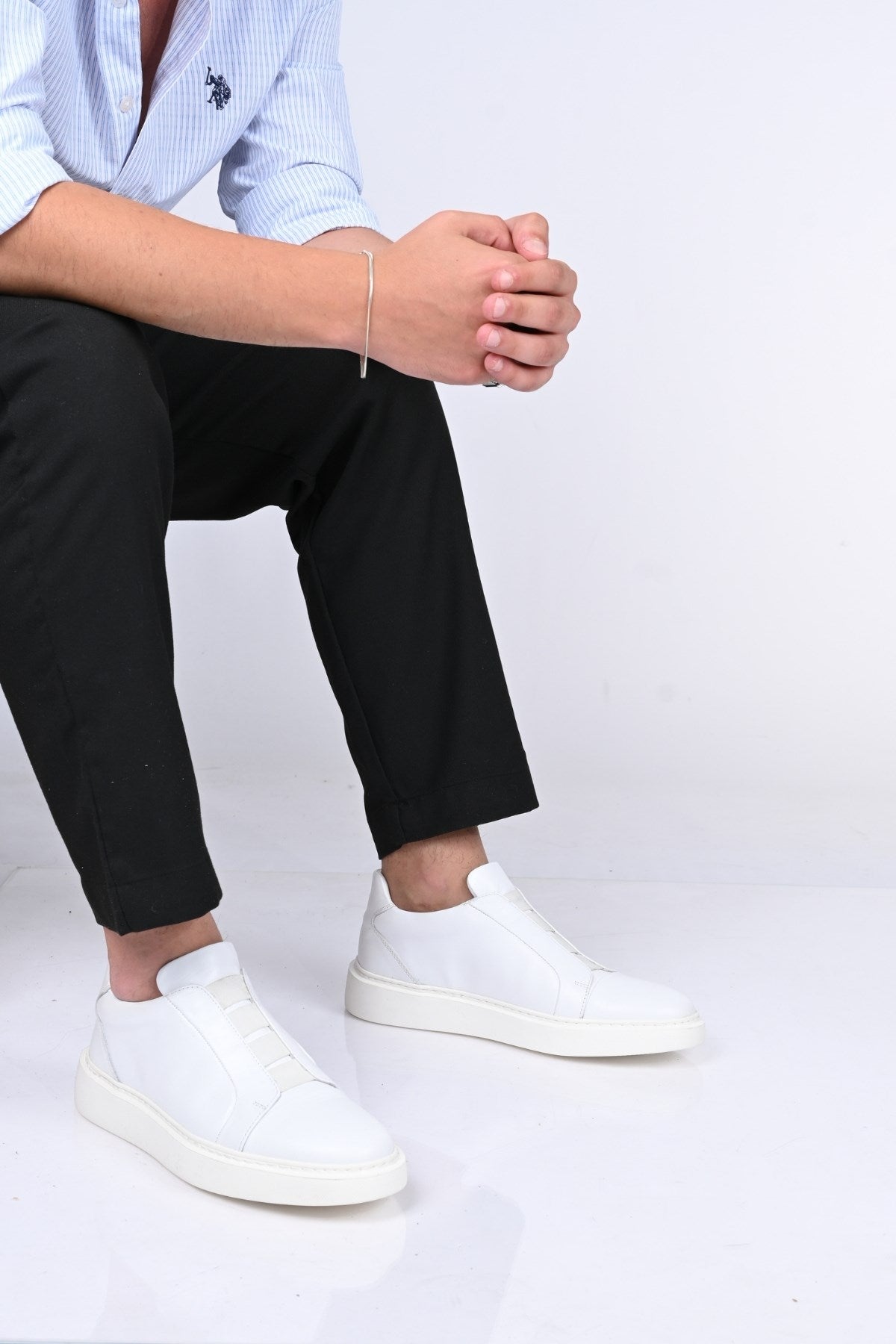 Bestello Men's Genuine Leather Slip-On Sneaker with Elastic EVA Sole 174-24226
