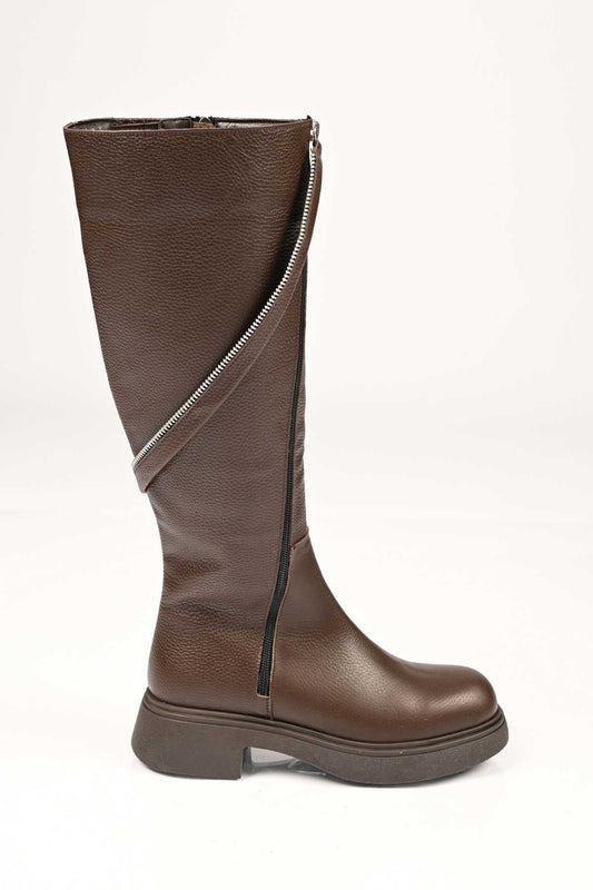 Bestello Women's Genuine Leather Slip-On Zip-Up Thermal Sole Boots 334-1000