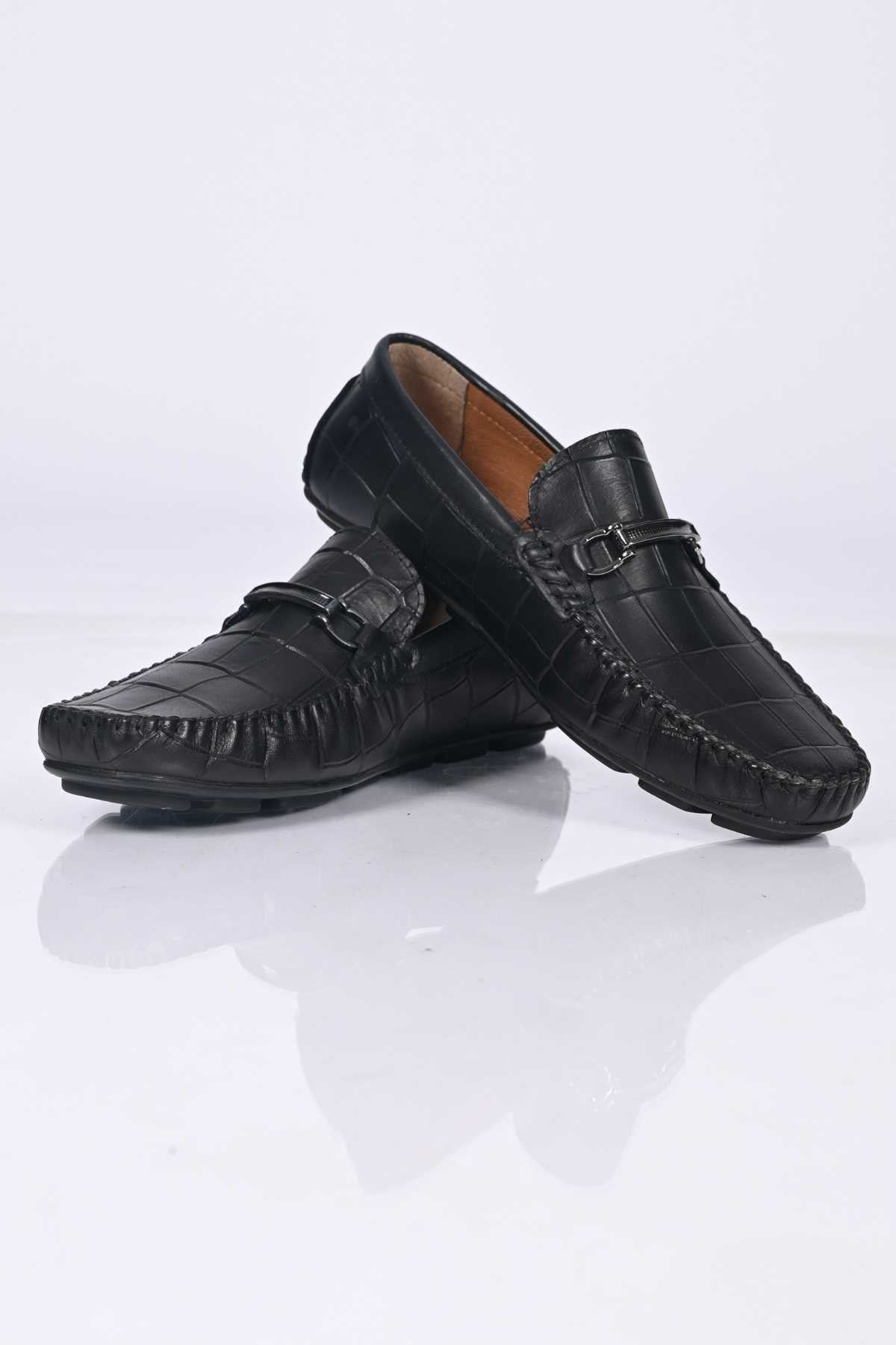 Bestello Slip-On Buckled Genuine Leather Loafers with Polyurethane Sole 028-1070 Men's Shoes