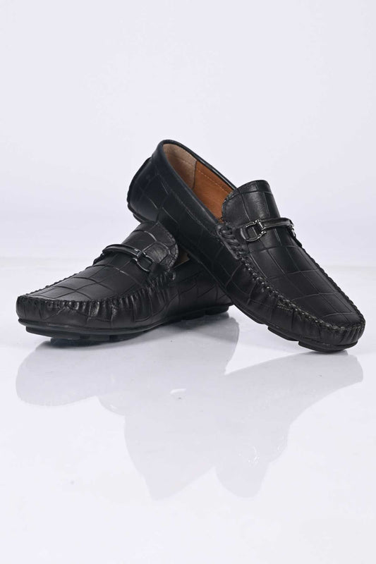 Bestello Slip-On Buckled Genuine Leather Loafers with Polyurethane Sole 028-1070 Men's Shoes