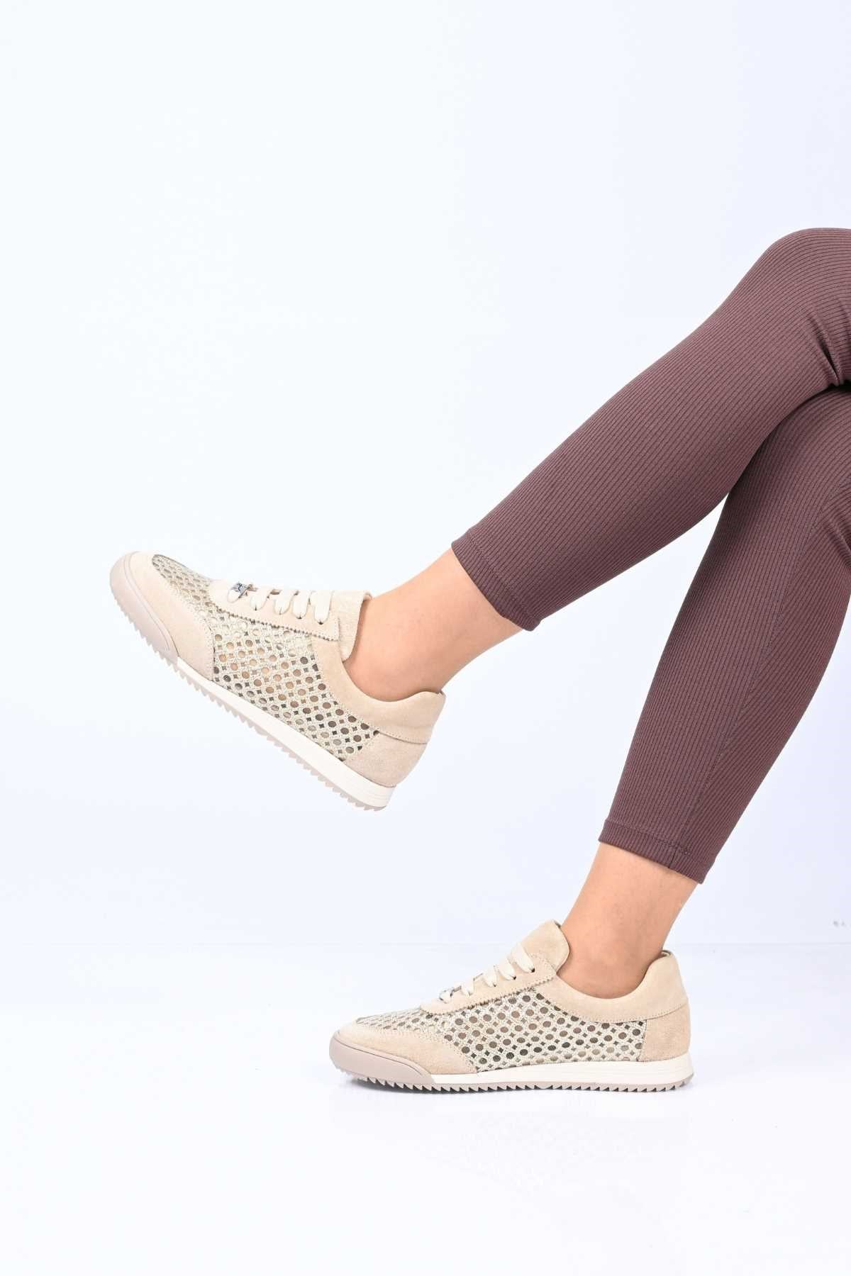 Bestello Lace-Up Mesh Thermo Sole Genuine Leather Sneakers 338-7091 Women's Shoes