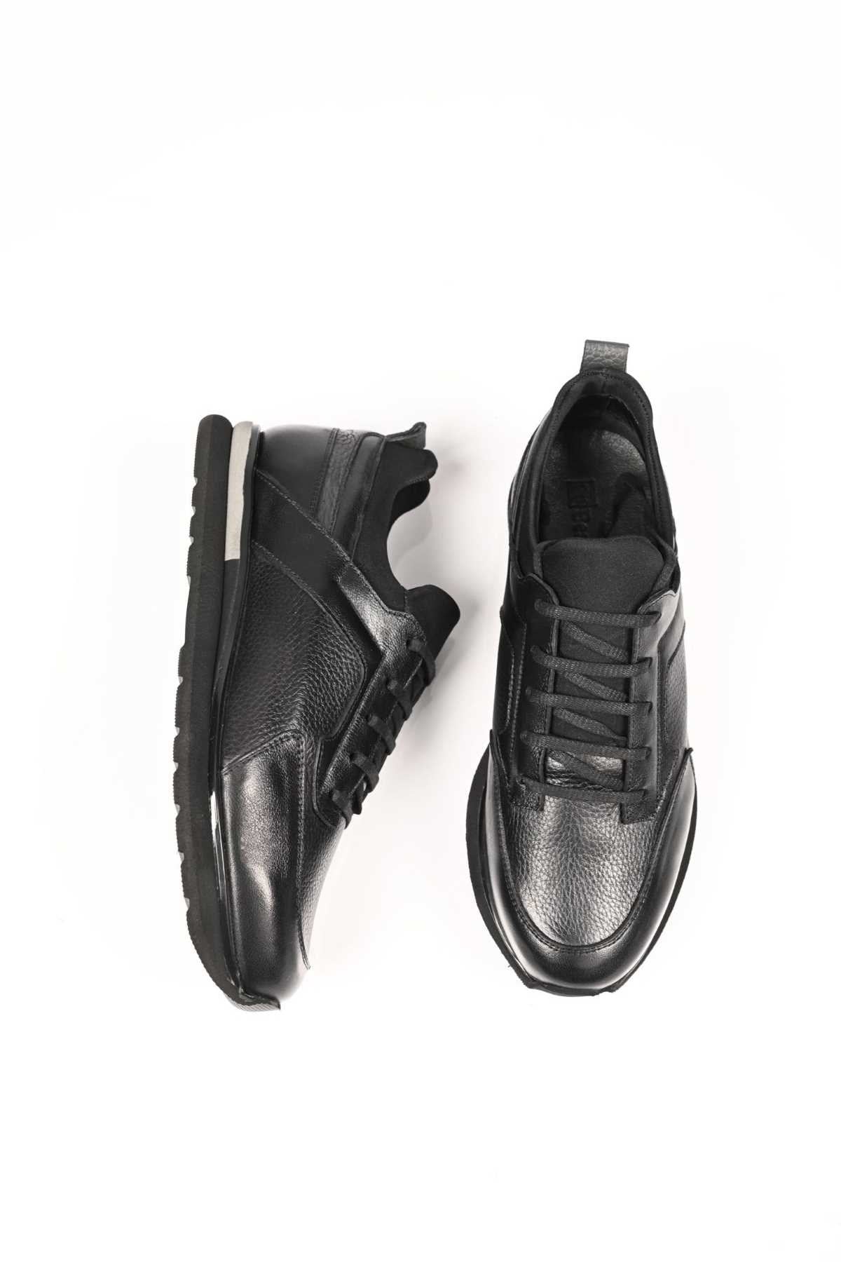 Bestello Lace-Up Genuine Leather Sneakers with Stretch Details and EVA Sole 172-64250 Men's Shoes
