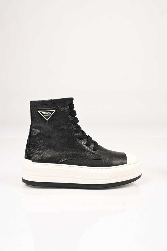 Bestello Lace-Up Zip-Up Genuine Leather Flat Boots with Thermo Sole 101-23028-02 Women's Boots