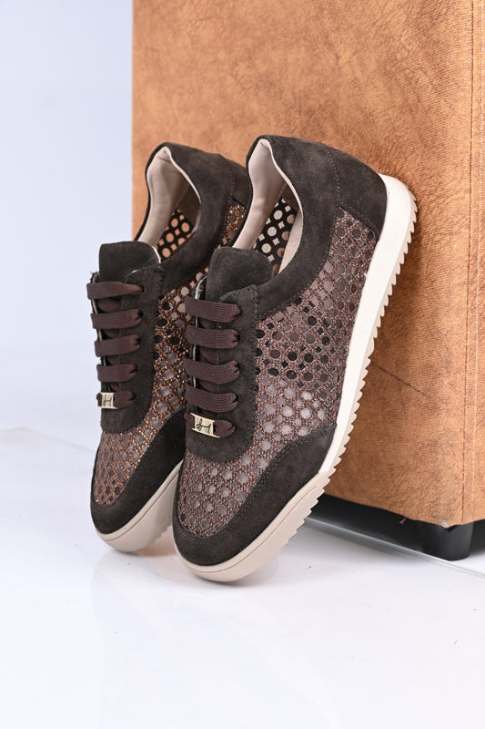 Bestello Lace-Up Mesh Thermo Sole Genuine Leather Sneakers 338-7091 Women's Shoes