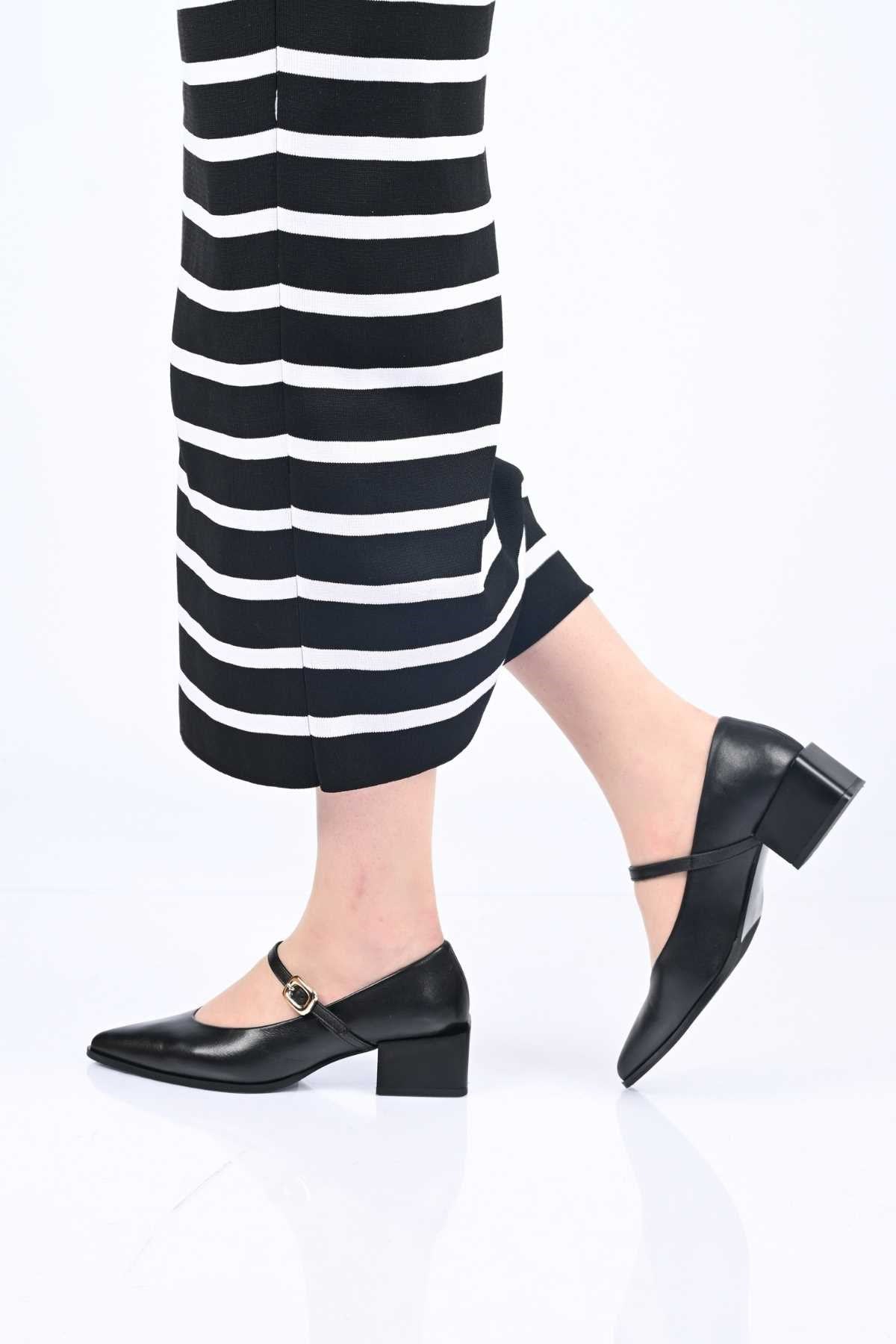 Bestello Lace-Up-Free Belt-Buckle Neolite Sole Genuine Leather Thick-Heeled Shoes 342-042 Women's Shoes