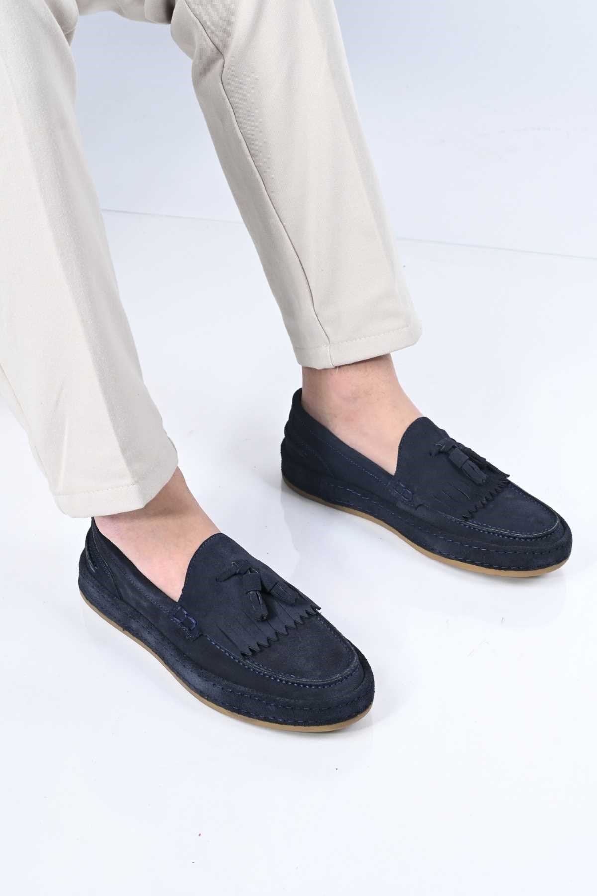 Bestello Laceless Tassel Genuine Leather Loafer with Rubber Sole 174-302 Men's Shoes