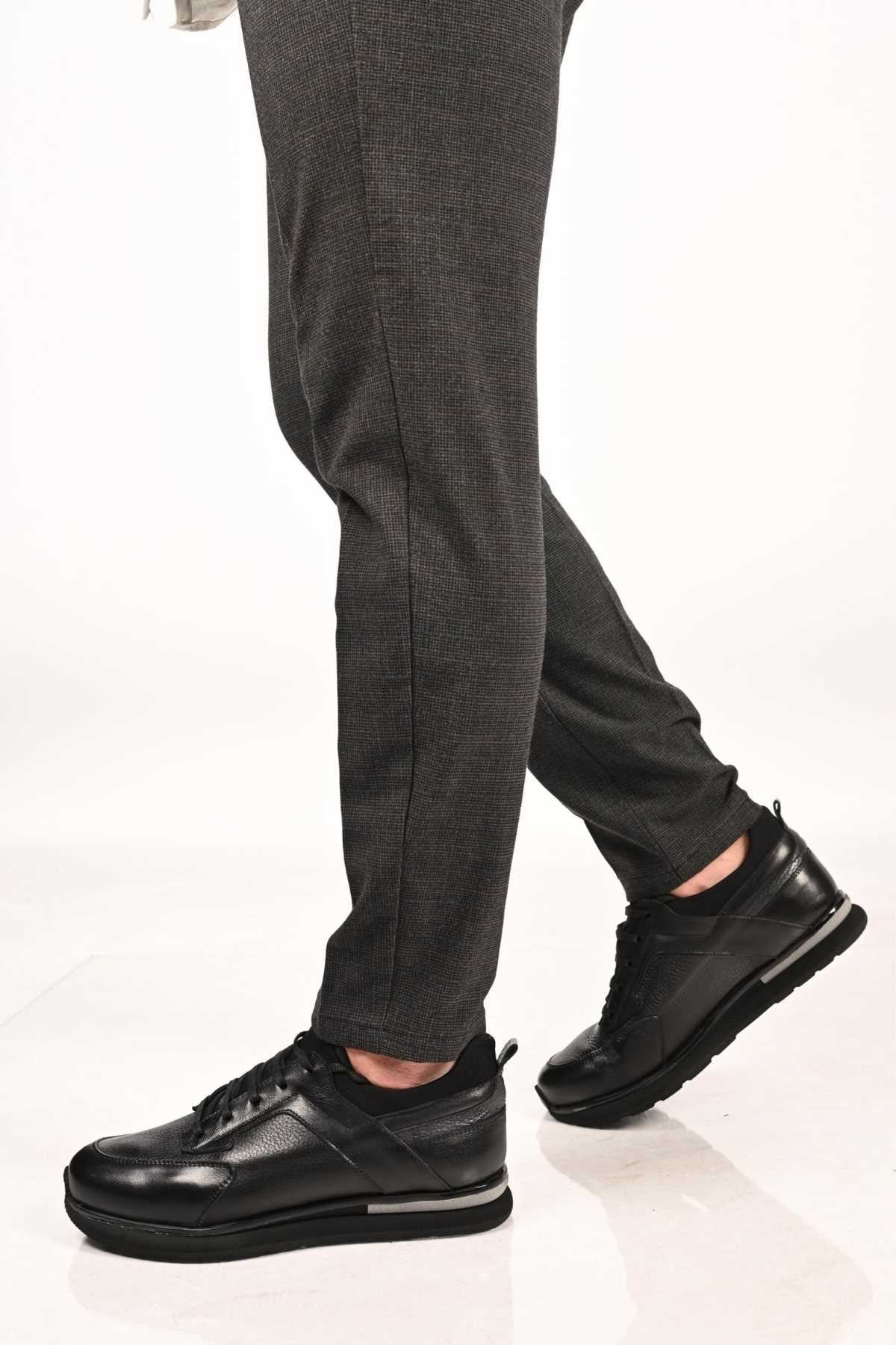 Bestello Lace-Up Genuine Leather Sneakers with Stretch Details and EVA Sole 172-64250 Men's Shoes