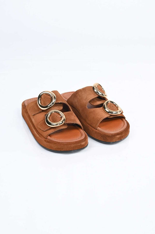 Bestello Slip-On Buckled Genuine Leather Slippers with Poly Sole 341-1445 Women's Slippers