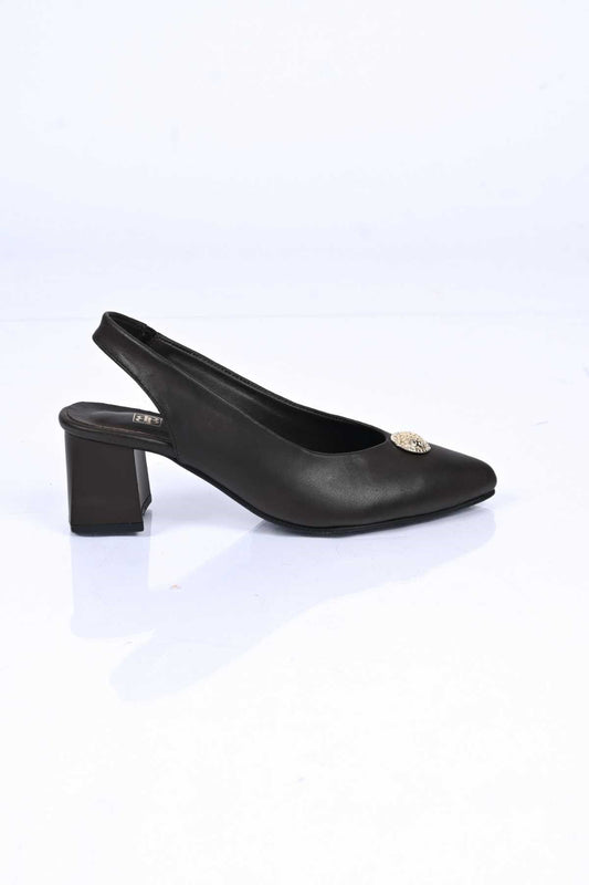 Bestello Slip-On Buckled Neolite Sole Genuine Leather Open-Back Block Heel Shoes 342-563 Women's Shoes