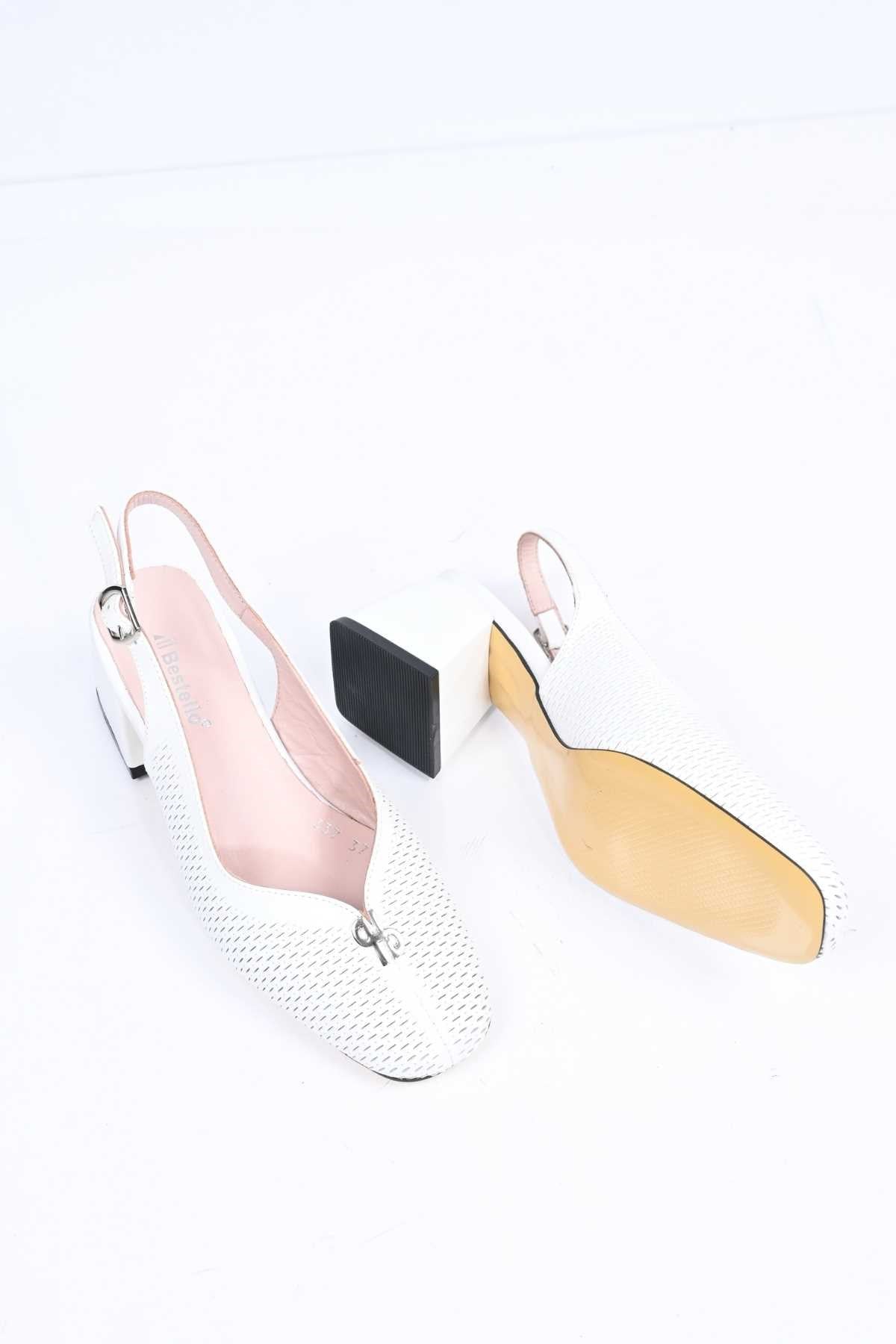 Bestello Genuine Leather Thick-Heeled Shoes with Stapled Neolite Sole 339-337 Women's Shoes