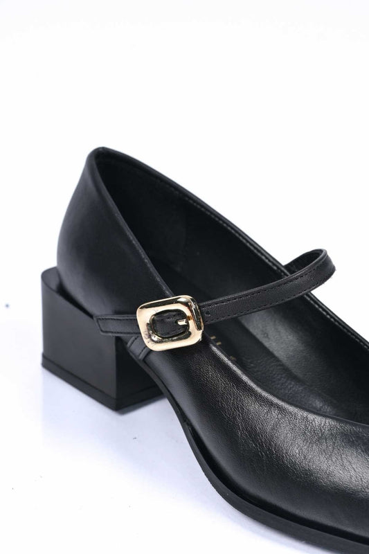 Bestello Lace-Up-Free Belt-Buckle Neolite Sole Genuine Leather Thick-Heeled Shoes 342-042 Women's Shoes