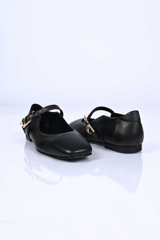 Bestello Slip-On Genuine Leather Ballet Flats with Buckle Strap and Neolite Sole 342-050 Women's Ballet Flats