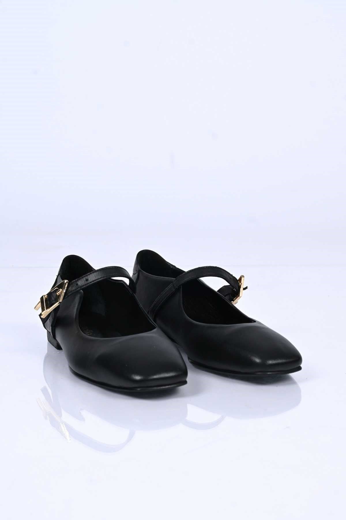 Bestello Slip-On Genuine Leather Ballet Flats with Buckle Strap and Neolite Sole 342-050 Women's Ballet Flats