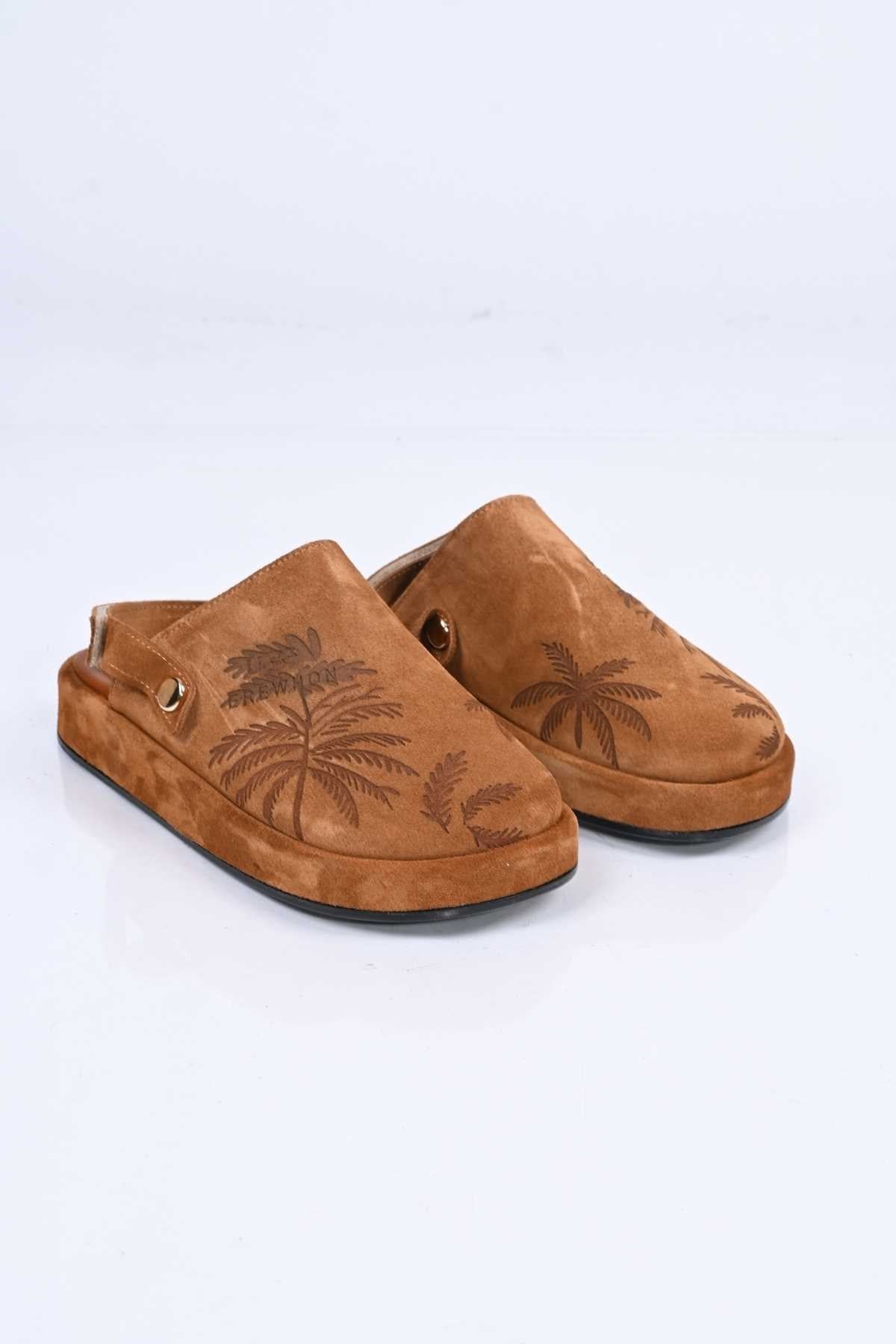 Bestello Genuine Leather Clog Sandals with Hook-and-Loop Fastener, Poly Sole, Laser Print 341-1128 Women's Sandals