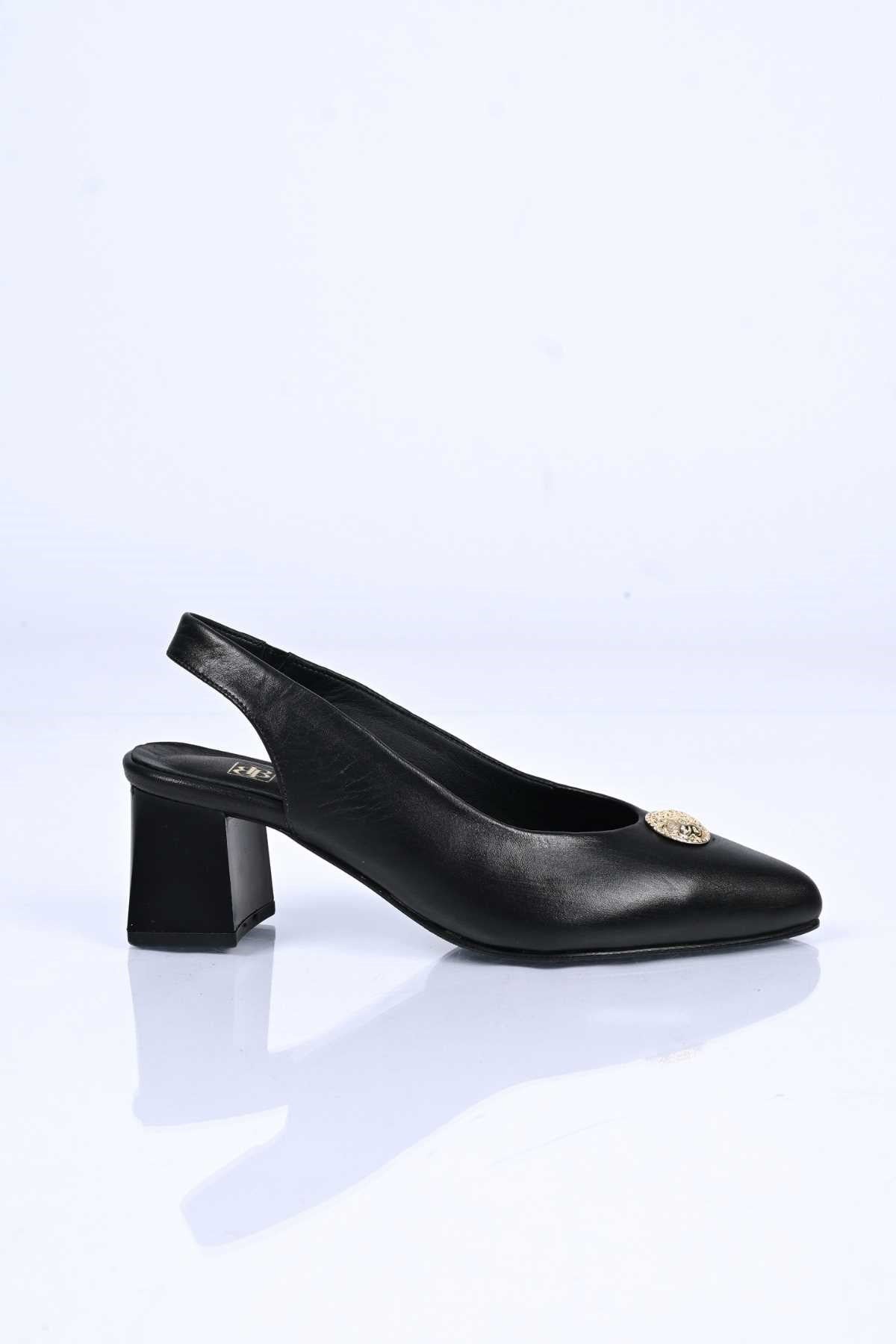Bestello Slip-On Buckled Neolite Sole Genuine Leather Open-Back Block Heel Shoes 342-563 Women's Shoes