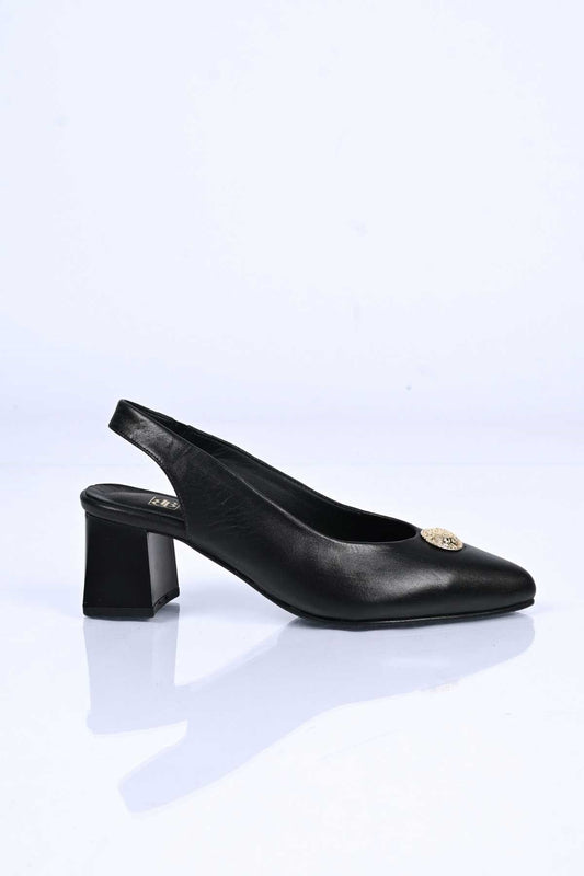 Bestello Slip-On Buckled Neolite Sole Genuine Leather Open-Back Block Heel Shoes 342-563 Women's Shoes