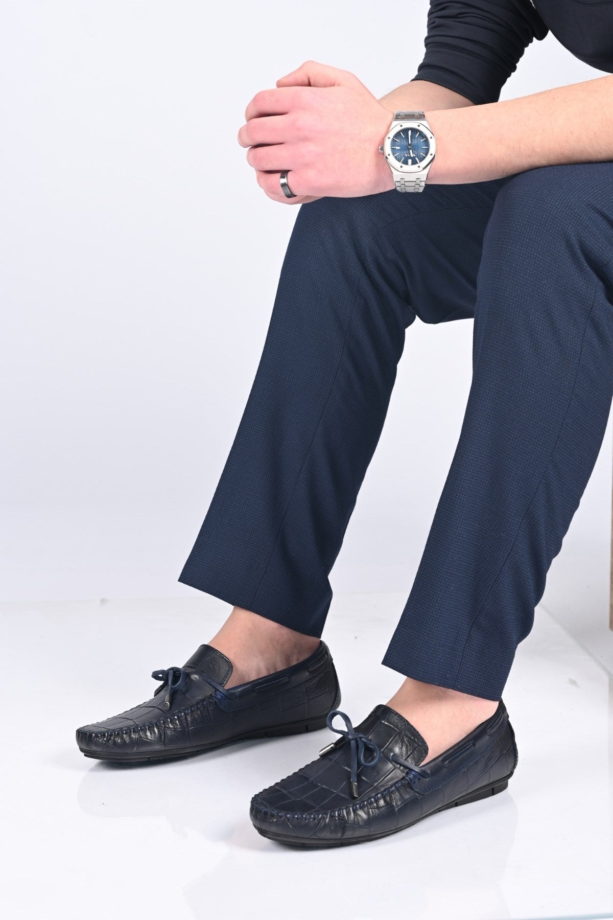 Bestello Slip-On Loafers with Bow, Genuine Leather, Polyurethane Sole, Model 028-2068-26Y Men's Shoes