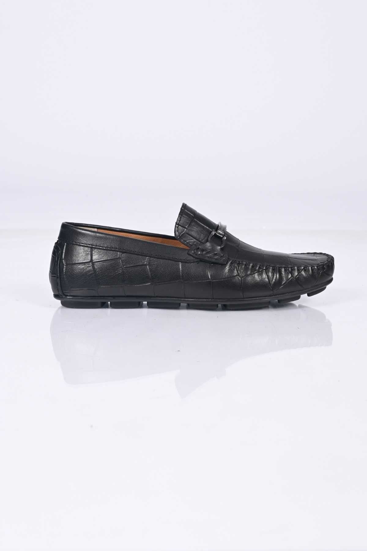 Bestello Slip-On Buckled Genuine Leather Loafers with Polyurethane Sole 028-1070 Men's Shoes