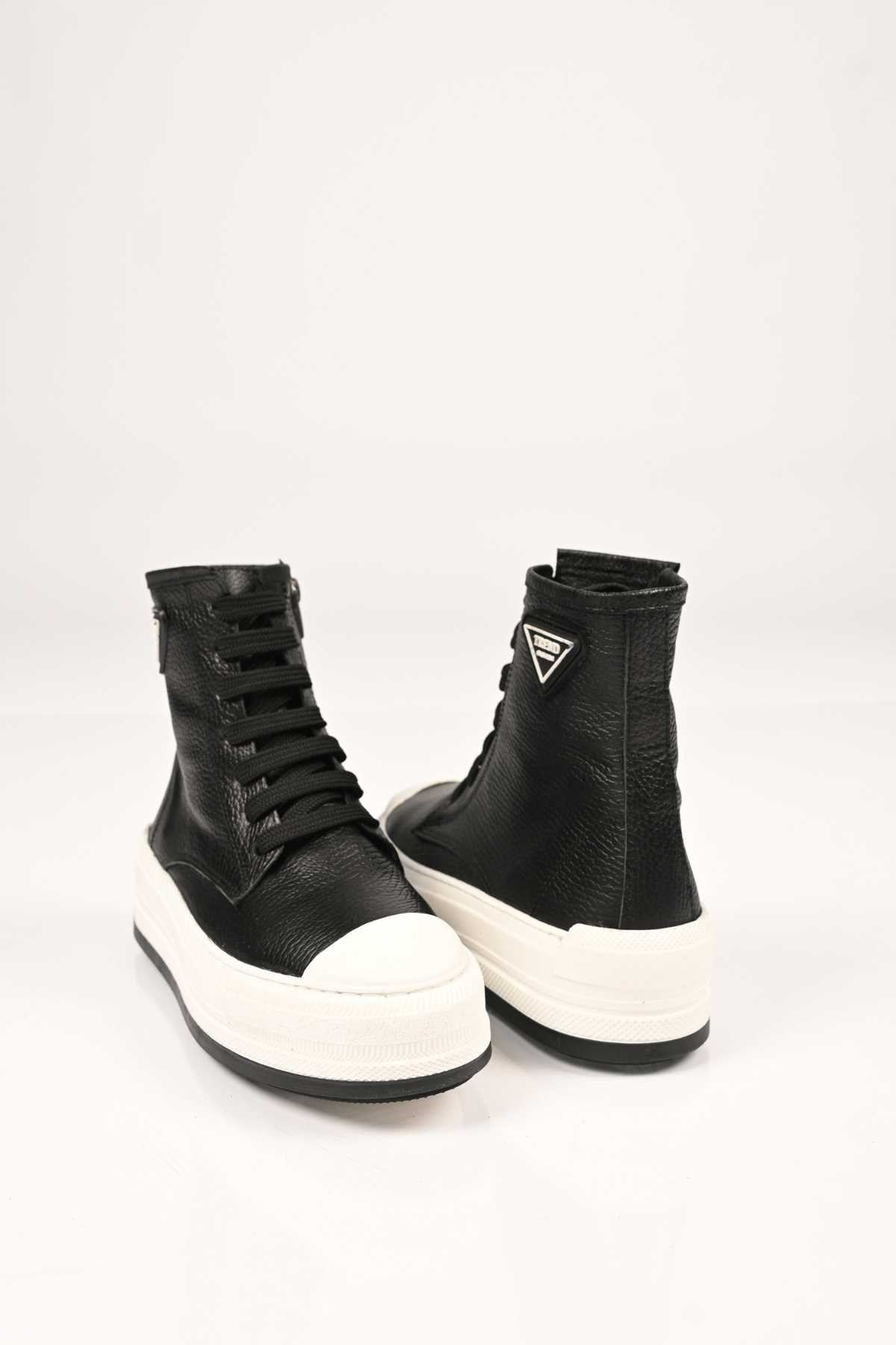 Bestello Lace-Up Zip-Up Genuine Leather Flat Boots with Thermo Sole 101-23028-02 Women's Boots