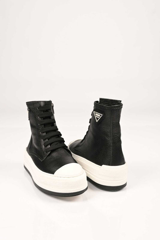 Bestello Lace-Up Zip-Up Genuine Leather Flat Boots with Thermo Sole 101-23028-02 Women's Boots