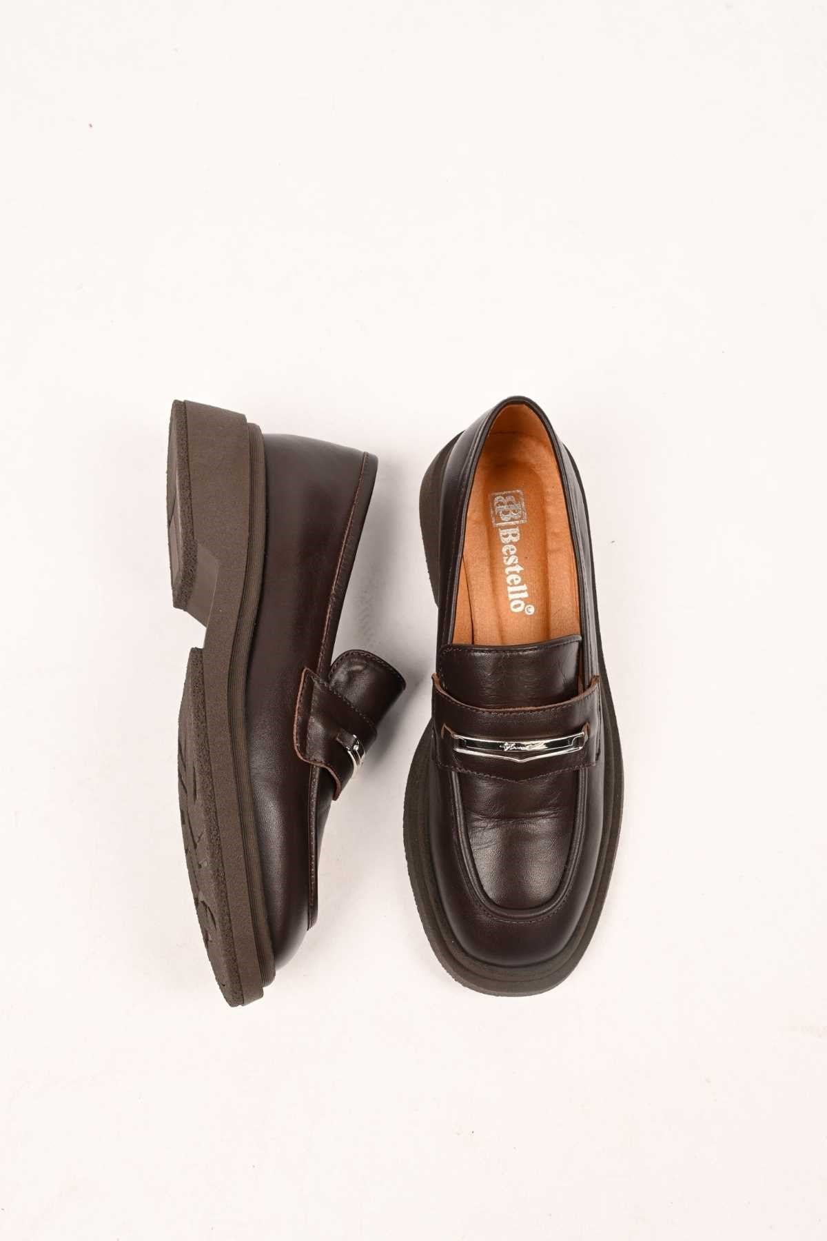 Bestello Slip-On Buckled Thermo Sole Genuine Leather Casual 334-1845-28 Women's Shoes