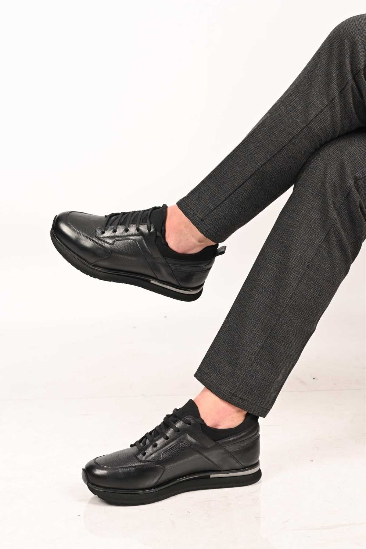 Bestello Lace-Up Genuine Leather Sneakers with Stretch Details and EVA Sole 172-64250 Men's Shoes