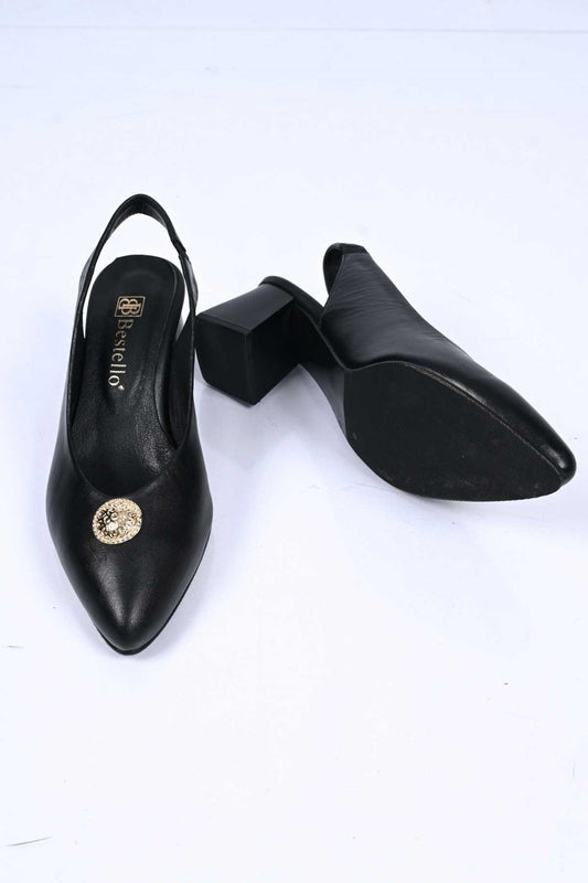 Bestello Slip-On Buckled Neolite Sole Genuine Leather Open-Back Block Heel Shoes 342-563 Women's Shoes