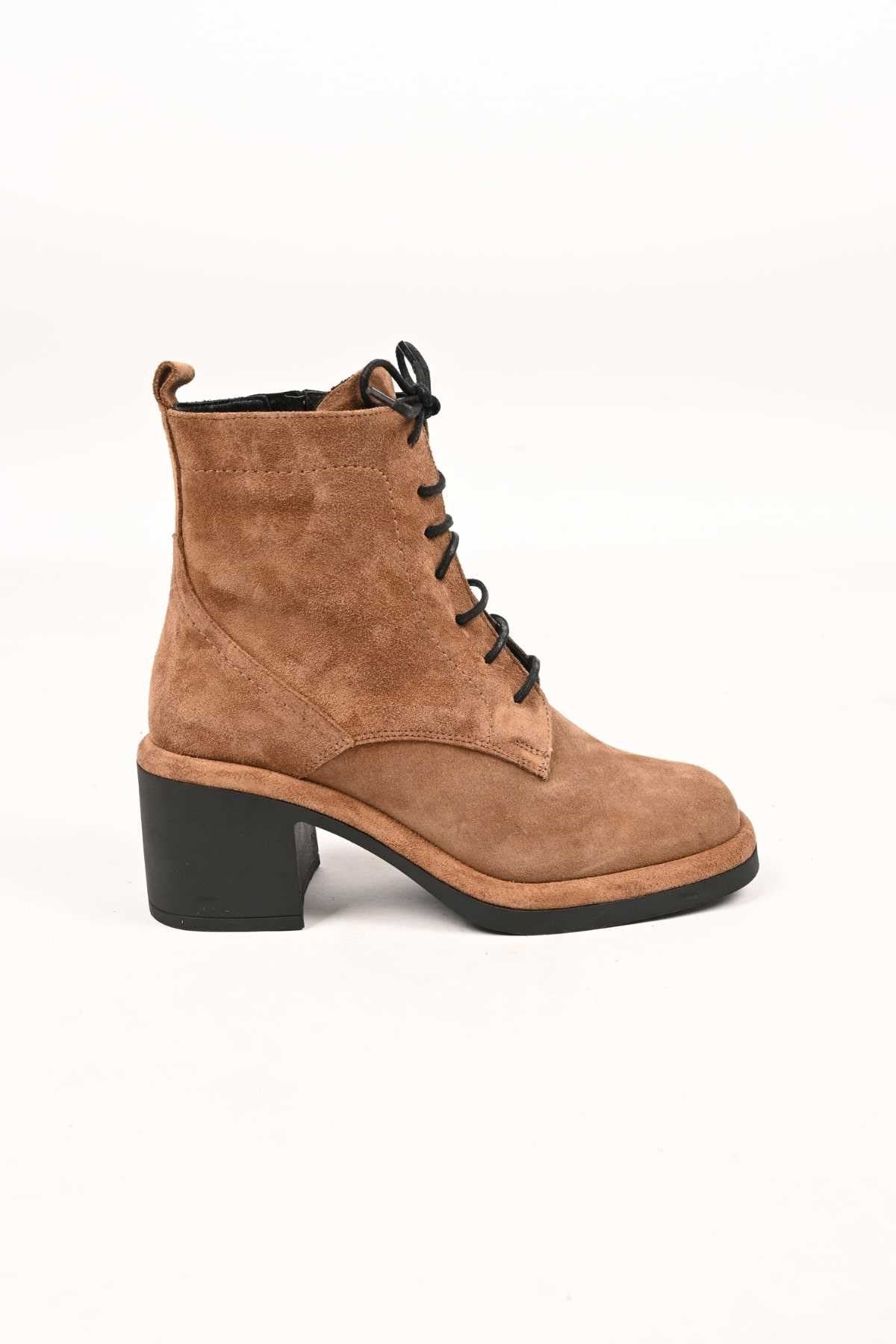 Bestello Lace-Up Zip-Up Genuine Leather Heeled Women's Boots with Thermo Sole 336-1233 Women's Boots