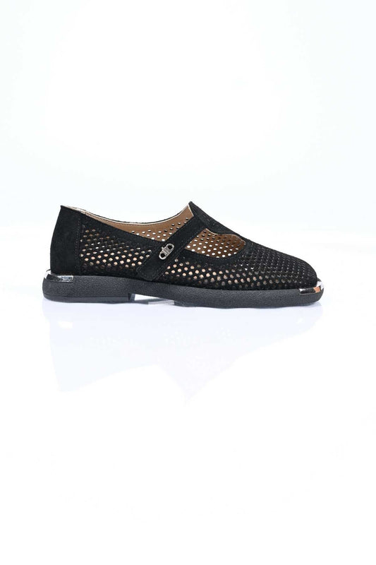 Bestello Slip-On Hook-and-Loop Fastened Shoes with Studs, Buckle Detail, Thermo Sole, Genuine Leather, Everyday Women's Shoes 338-7085