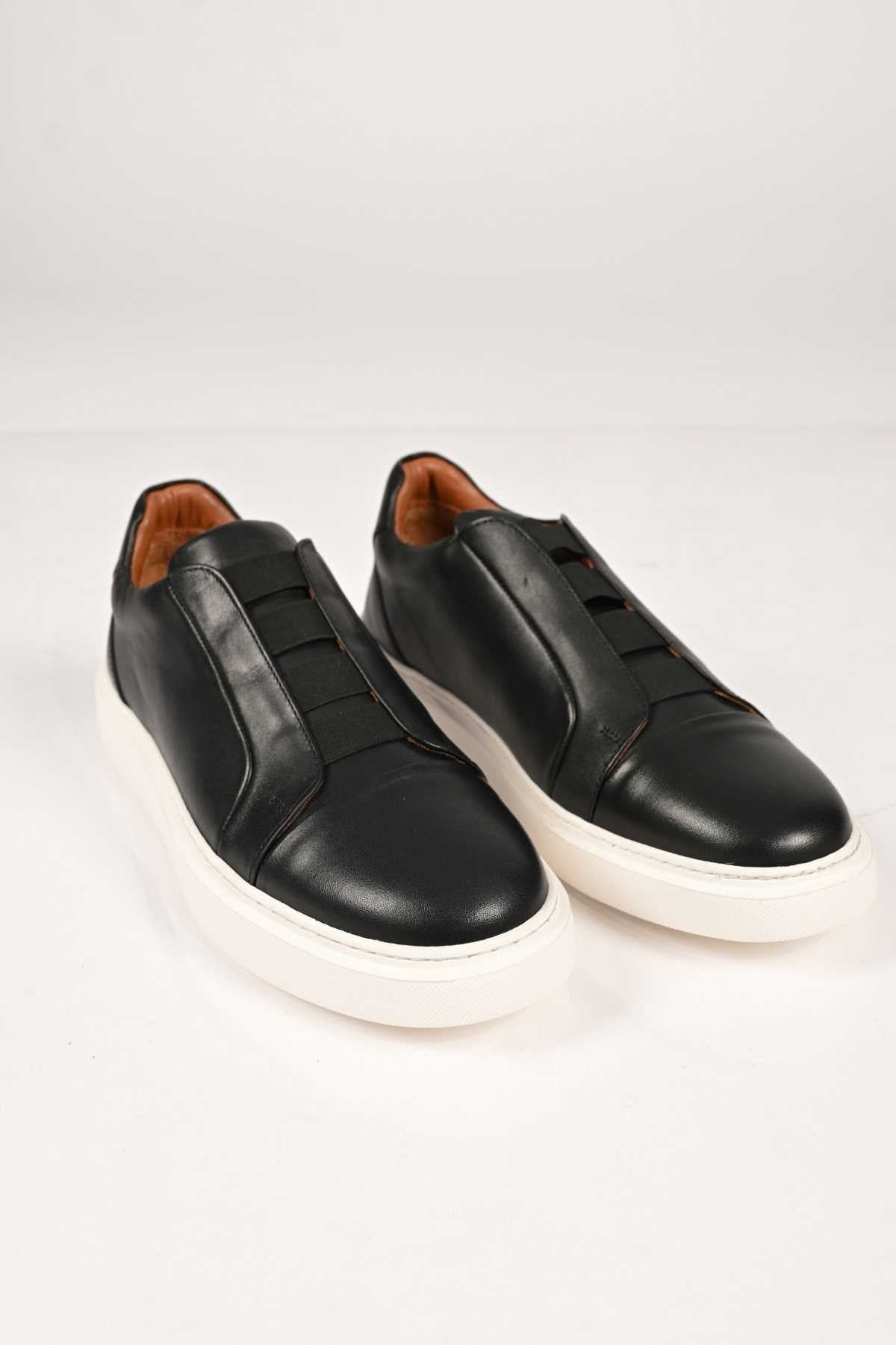Bestello Men's Genuine Leather Slip-On Sneaker with Elastic EVA Sole 174-24226